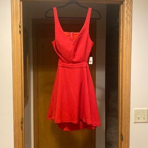 Open back, fit and flare, open back red mini dress
